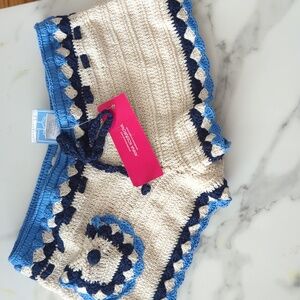 Anna Kosturova Crochet Shorts in Blue and Cream